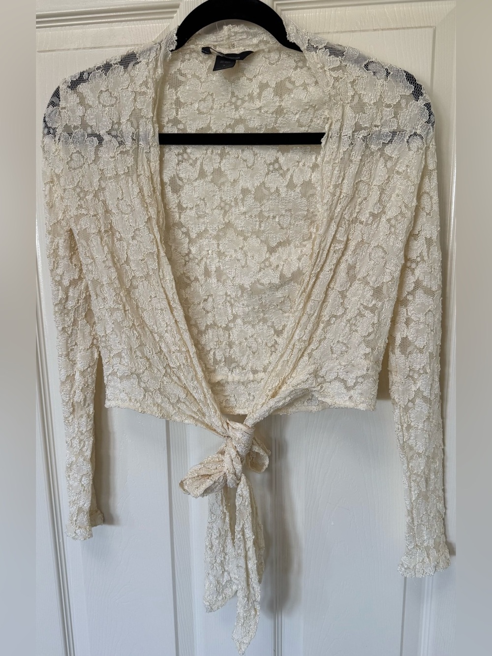 Y2K Vintage Moda International Ivory Lace Tie Front Cardigan — Small — USA - Picture 6 of 14